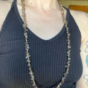 Smoky Crystal Bead Long Necklace - Elegant Neutral Jewelry